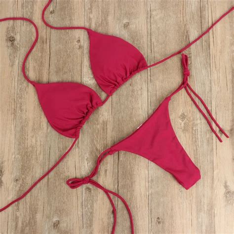 Sexy Bandage Mirco Bikini Sets Women Tie Side G String Thong Swimsuit Female Solid Bathing Suit