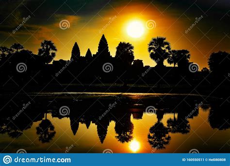 Angkor Wat At Sunrise Silhouette Of The Majestic Temple Complex Of