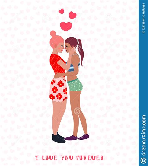 Vector Illustration Lesbian Couple Womens Together Stock Vector