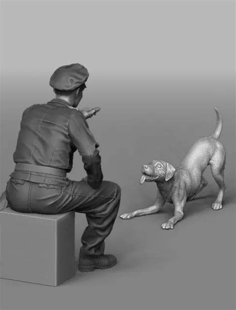 135 Scale Resin Figure Kit Ww2 German Tank Officer Playing With Puppy