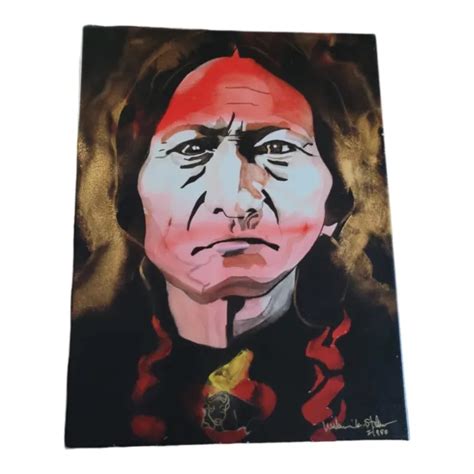 Native American Indian Sitting Bull Watercolor Painting On Canvas 2950