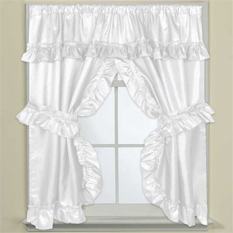 Bathroom Window Curtain Set Wtie Backs And Ruffle Valance Lauren 70x45