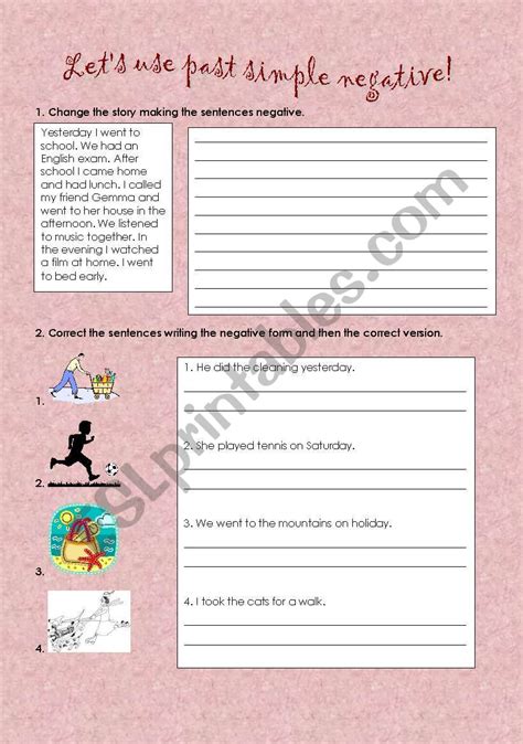 English Worksheets Past Simple Negative Activity