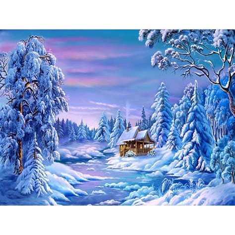 Diy 5d Diamond Painting Winter Snow Scenery Mosaic Landscape Picture