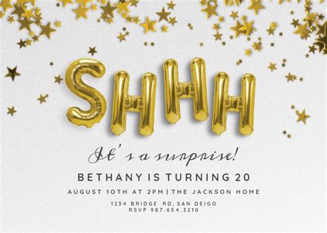 Foil Surprise Birthday Invitation Template Free Greetings Island