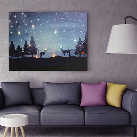 Led Light Up Christmas Reindeer Canvas Print Picture Wall Hanging Decor