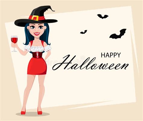 Happy Halloween Greeting Card With Witch Stock Vector Illustration Of Cartoon Halloween