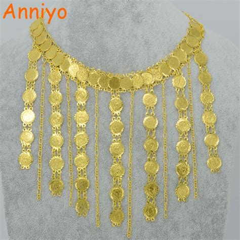 Anniyo 45cm Metal Coin Necklace For Girlsislam Coins Necklaces Gold