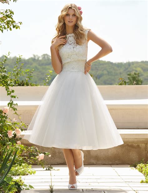Charming Organza Lace Wedding Dress 2016 New Design Mid Calf Length Cap