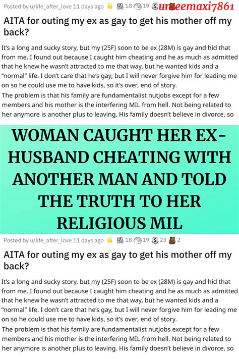 woman caught her ex husband cheating with another man and told the truth to her religious mil