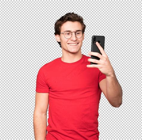 Premium Psd Happy Young Man Taking A Selfie With His Mobile Phone