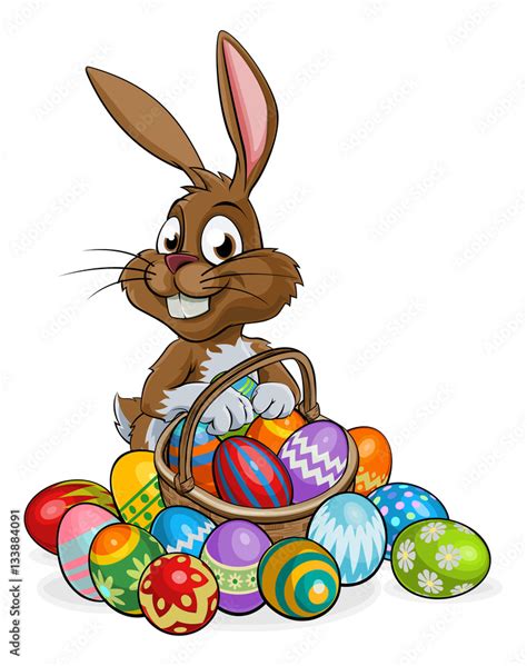 Vettoriale Stock Cartoon Easter Bunny With Eggs Basket Adobe Stock