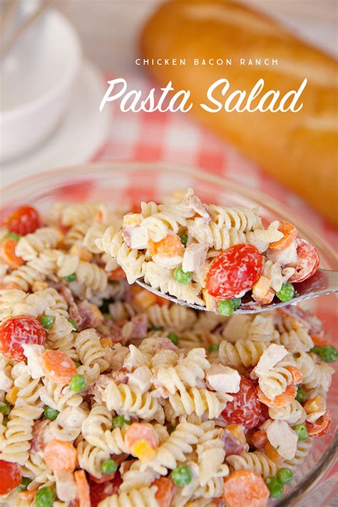 Slice the chicken on a board, scrape into the pasta with any juices, plus the roasted onion and pepper, cherry tomatoes, rocket, vinegar and seasoning. Chicken Bacon Ranch Pasta Salad with Creamy Greek Yogurt ...
