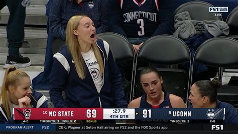 nika muhl breaks uconn huskies assist record with 15 vs 10 nc state paige bueckers reacts on