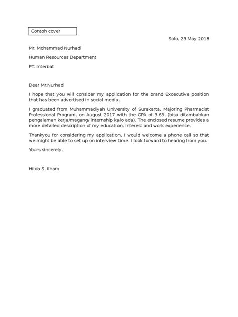 Check spelling or type a new query. Cover Letter untuk farmasi