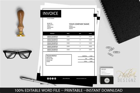 Invoice Editable Template Ms Word Invoice Professional Invoice
