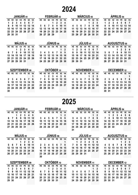 Naptár 2024 2025 Naptarsu