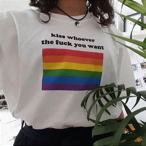 Kiss Whoever You Want Lgbt Slogan Gay Lesbian Pride Tee Cut T Shirt Women Unisex Men Women T