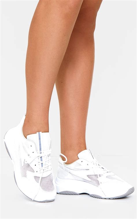 White Contrast Mesh Layered Sole Trainers Prettylittlething