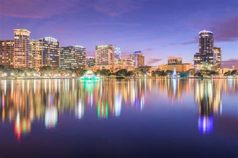 Orlando Florida Usa Downtown City Skyline From Eola Park Stock Image