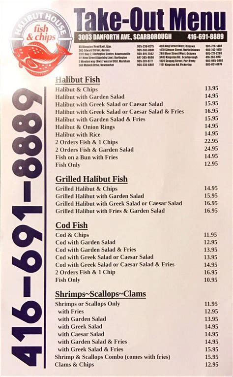 Menu At Halibut House Fish And Chips Inc Restaurant Toronto Danforth Ave