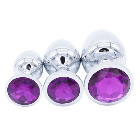 Domi 3pcs For Adult Booty Beads With Purple Artificial Stones Small Middle Big Sizes Metal Anal