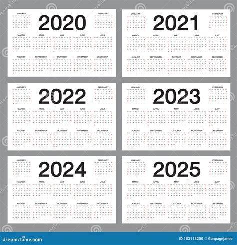 Modello Di Calendario Semplice Per Gli Anni 2020 2021 2022 2023 2024
