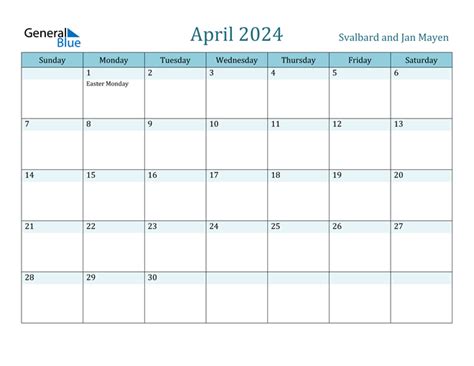 Svalbard And Jan Mayen April 2024 Calendar With Holidays