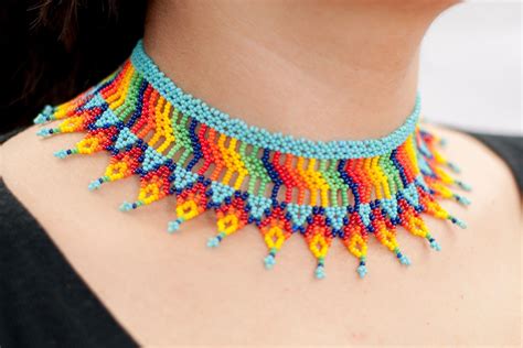 Choker Style Huichol Mexican Necklace Bead Jewellery Earring