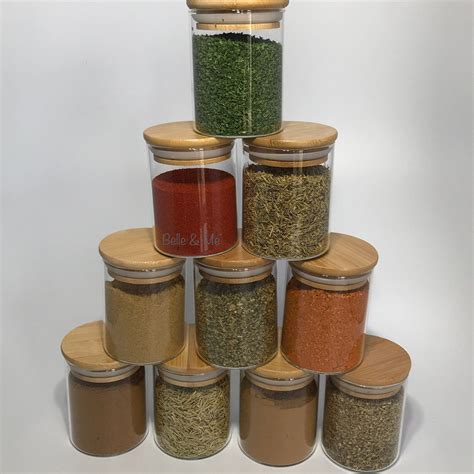 Herbs And Spice Jars 200ml Glass Jars With Bamboo Lid Etsy
