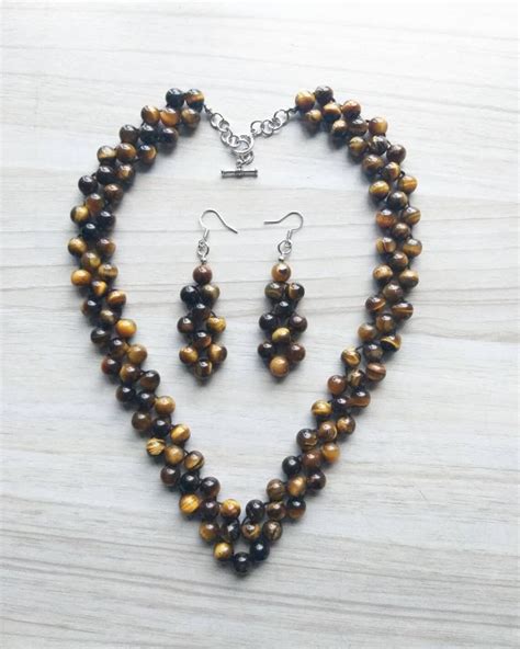 Elegant Tiger S Eye Necklace And Earring Set Etsy