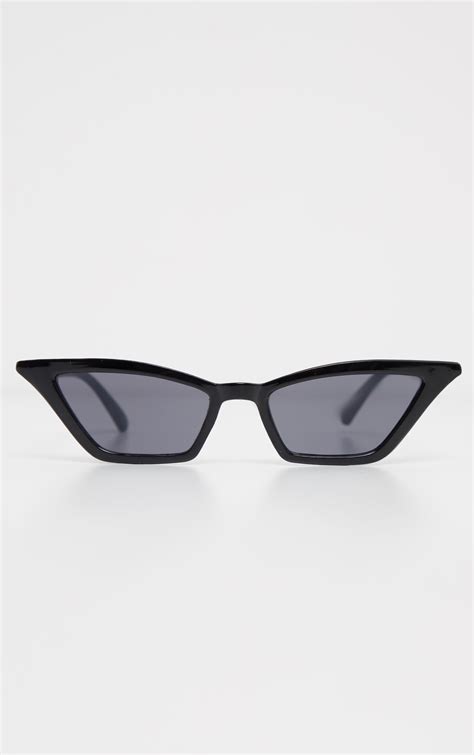 Black Narrow Slim Cat Eye Sunglasses Prettylittlething Aus