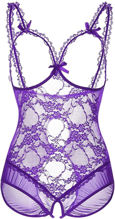 Amazon Com Juicyrose Women Sexy Lace Teddy Lingerie Cupless Bodysuit Purple Xl Clothing