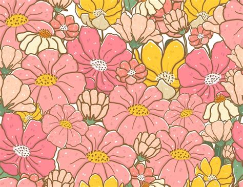 Premium Vector Cute Vintage Pastel Color Doodle Flower Pattern
