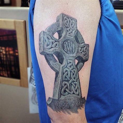 Corona cross celtic tattoo design. Cool Stone Celtic Cross 3d Male Upper Arm Tattoo Design ...