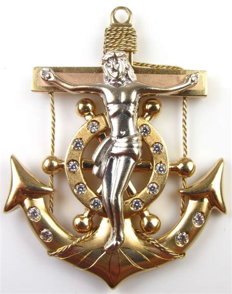 Vintage 14k Gold Two Tone Mariners Cross Pendant 128 Gram Nautical