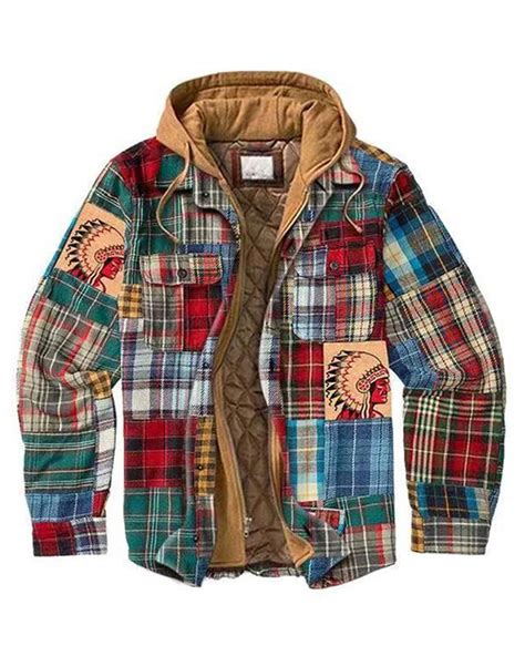 Mens Casual Outdoor Thickened Multicolor Plaid Hooded Jacket In 2021