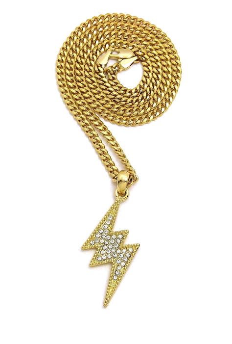 Nyfashion101 Stone Stud Lightning Bolt Pendant With 3mm 24 Cuban Chain