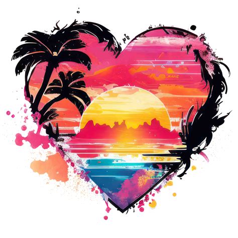 Watercolor Sunset Heart Summer Beach Ai Generative 23886502 Png