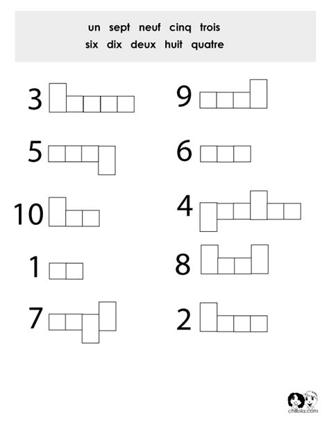 French worksheets for kids numbers