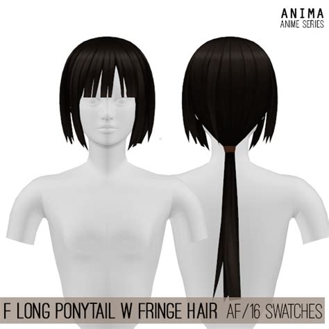 Female Long Ponytail With Fringe Hair By Anima For The Sims Anime Series New Mesh AF Teen