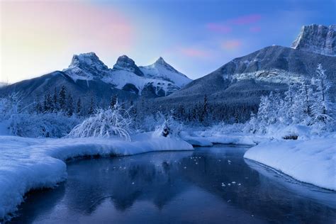 Download Nature Canadian Rockies Canada River Mountain Snow Winter Hd