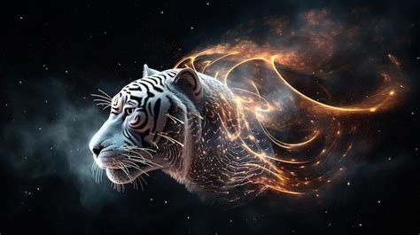 Premium Ai Image Fiery Cosmic Tiger In Closeup On Black Background