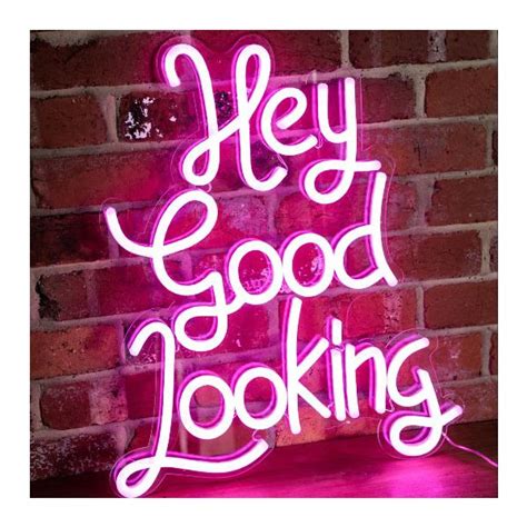 Hey Good Looking Pink Neon Sign Wall Art Led Neon Sign Decor
