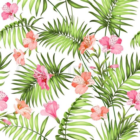 Black and white engraved ink art. Seamless tropical pattern. Blossom ... | Stock Vector ...
