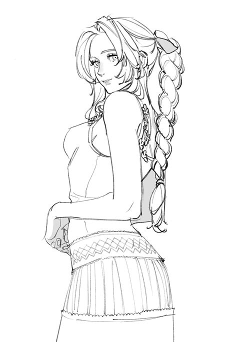 Safebooru 1girl Aerith Gainsborough Arched Back Bangs Bare Arms Bare Shoulders Braid Braided
