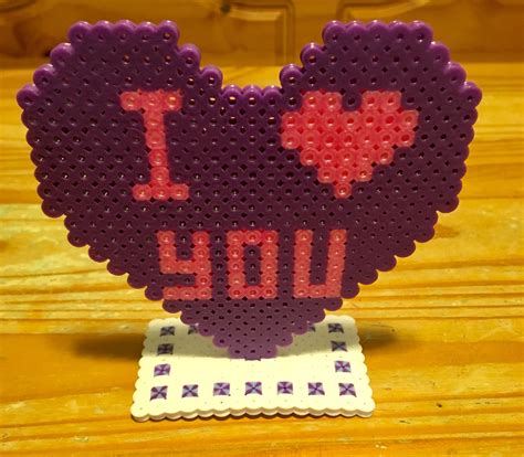Perler Bead I Love You Candy Heart Valentines Day Mothers Day Perler