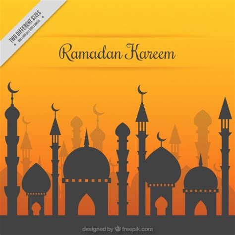 Free Vector Sunset With Mosque Silhouettes Ramadan Background