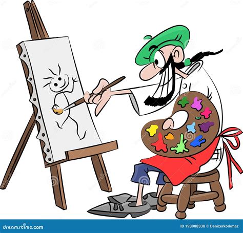Cartoon Artist Working On A Canvas Painting A Picture Vector