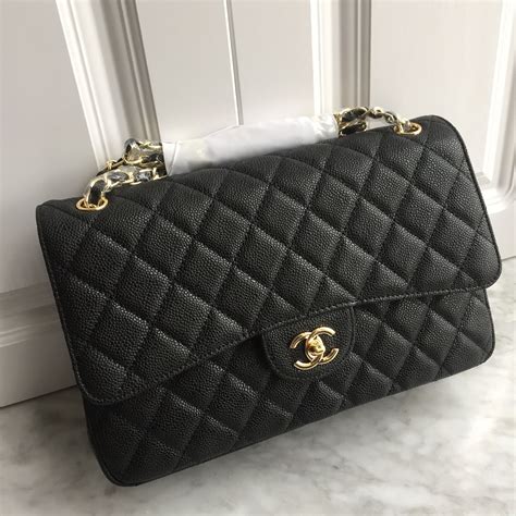 Chanel 255 Classic Flap Bag Jumbo Size Caviar Black Gold Chanel